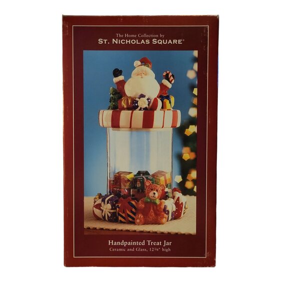 St. Nicholas Square Handpainted Christmas Treat Candy Jar Canister Clear Santa - Picture 2 of 6